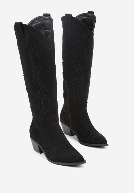 Czarne Kozaki Kowbojki na Stożku w Klasycznym Stylu Nalinda