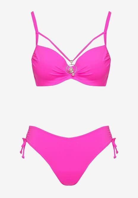 Fuksjowe Bikini Majtki Figi z Regulacją i Biustonosz z Ozdobą Natrissa