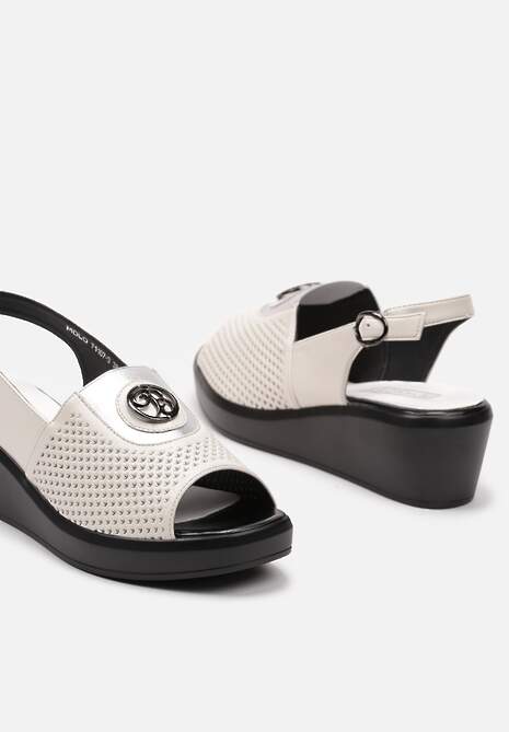 Beżowe Sandały ze Skóry na Lekkim Koturnie Odelle