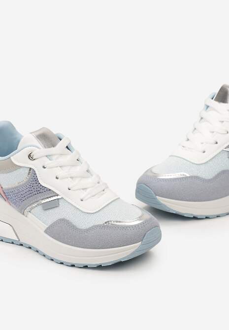 Niebieskie Sneakersy z Brokatem Cyrkoniami i Metalicznymi Wstawkami Zephramis