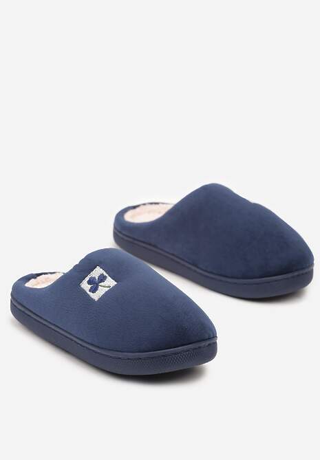 Granatowe Kapcie Vices z Weluru na Płaskiej Podeszwie Cellia