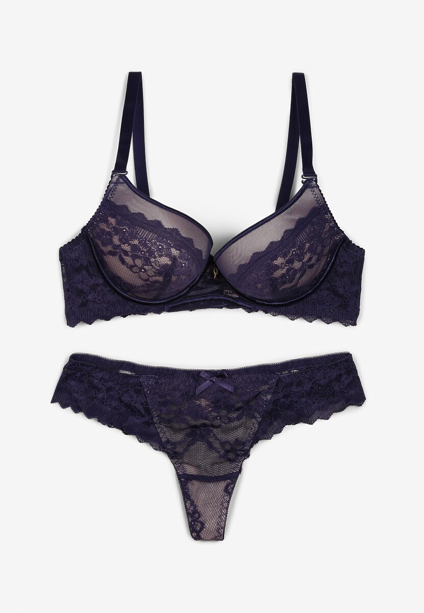 Biały Koronkowy Komplet Bielizny Biustonosz Usztywniony Push Up i Stringi Jasminesa