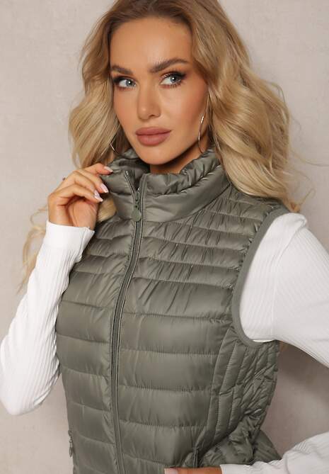 Zielona Kamizelka z Pikowaniem Bez Kaptura Bilettia