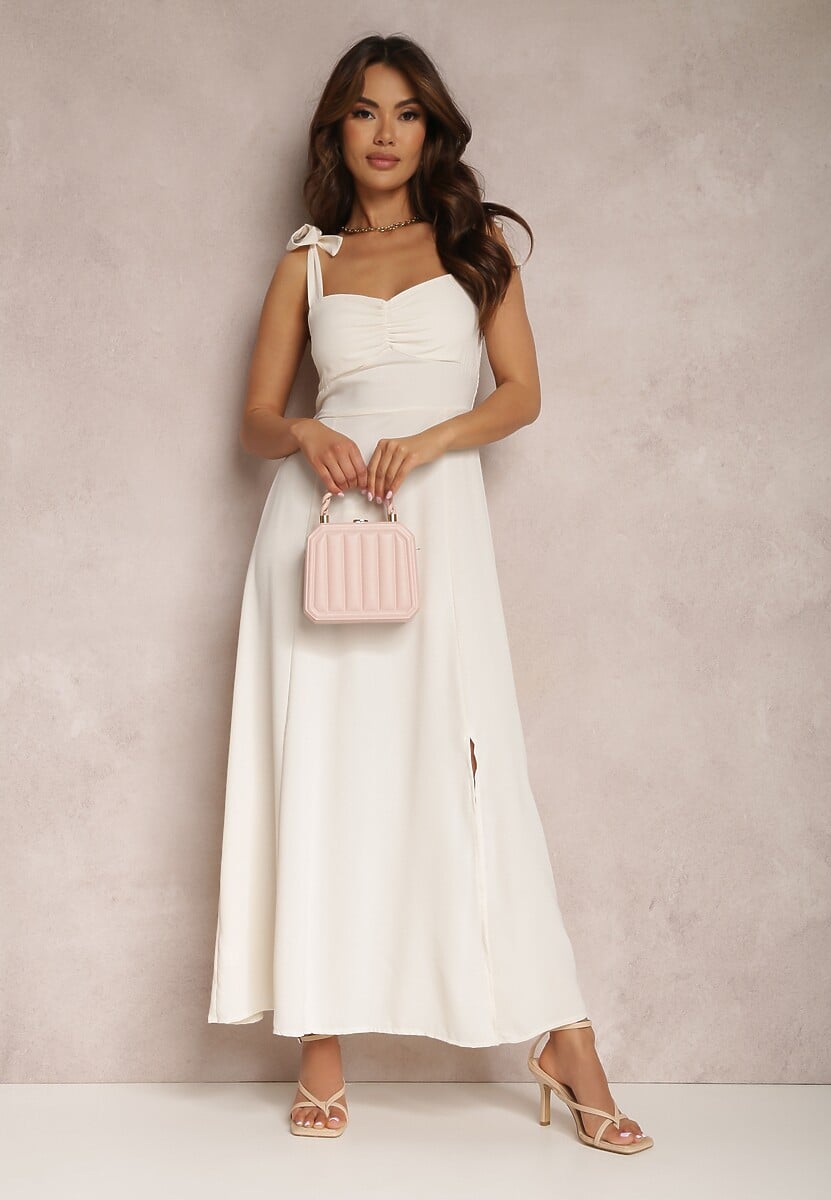 Czerwona Sukienka Rozkloszowana z Wiązanymi Ramiączkami i Wycięciem Argomeda