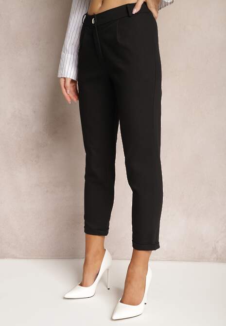 Czarne Spodnie z Regularnym Stanem  z Gumką i Wsuwanymi Kieszeniami Silwena