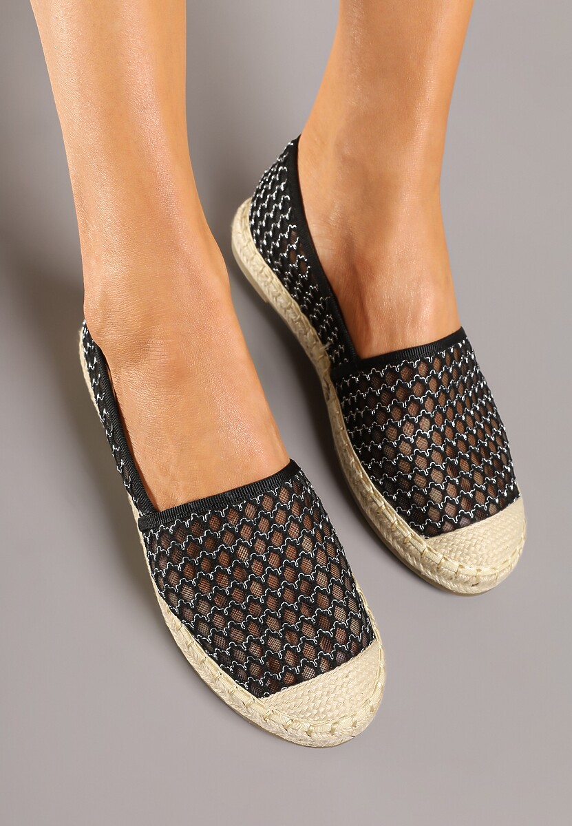 Czarne Espadryle z Siateczkową Cholewką i Plecionką Lillevi