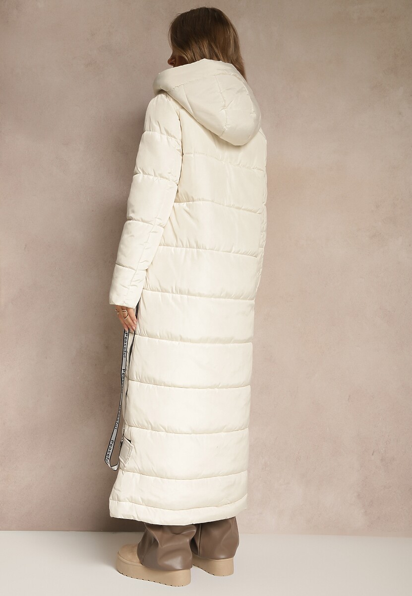 Jasnobeżowa Kurtka Długa Pikowana z Kapturem Colpids