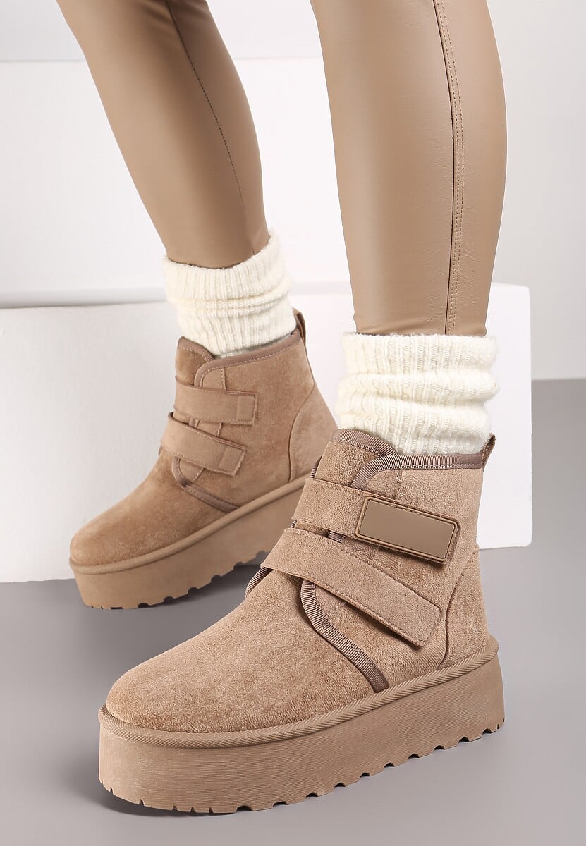 Czarne Śniegowce na Platformie z Zapięciem na Rzep Tarimelle