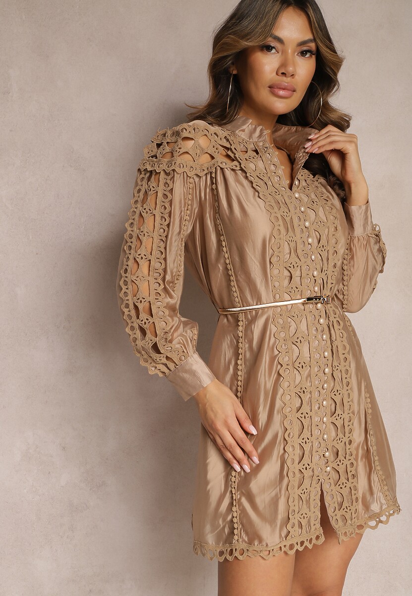 Czarna Koszulowa Sukienka Mini z Paskiem w Stylu Vintage Butafa