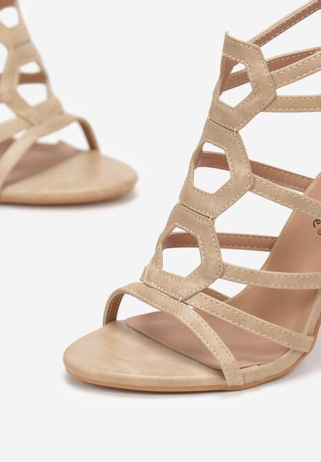 Beżowe Sandały na Słupku z Paskami Ocotia