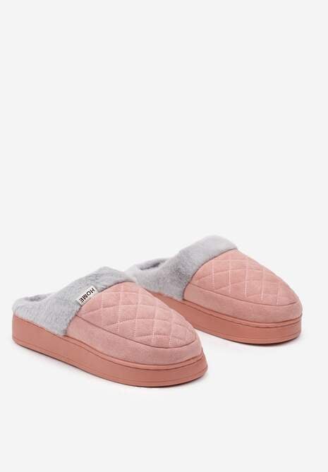 Ciemnoróżowe Kapcie Futrzane Vices z Wkładką ze Skóry Naturalnej na Niskiej Platformie Ellisen