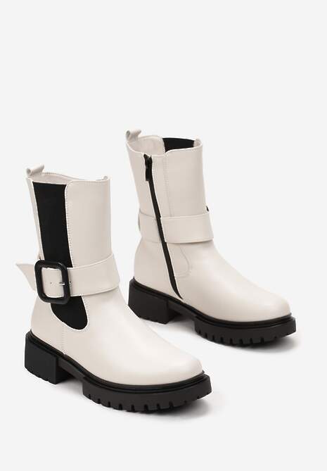 Beżowe Botki z Paskiem i Klamerką Ucheema