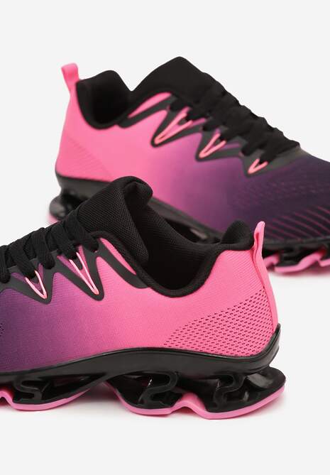 Czarno-Fuksjowe Sznurowane Buty Sportowe z Efektem Ombre na Grubej Podeszwie Vikisema
