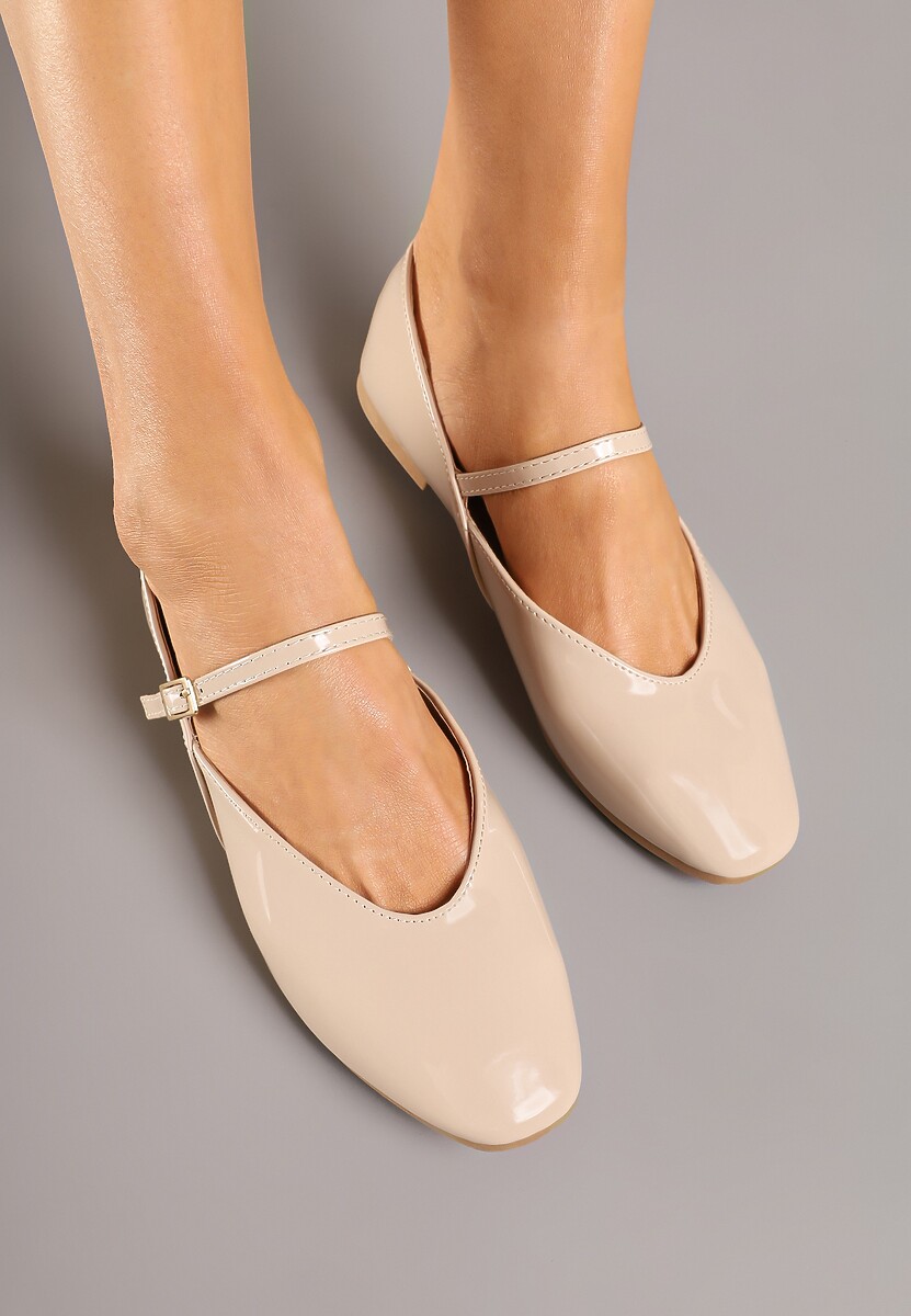 Beżowe Balerinki Vices z Paseczkiem ze Sprzączką i Ozdobnym Przeszyciem Desorila