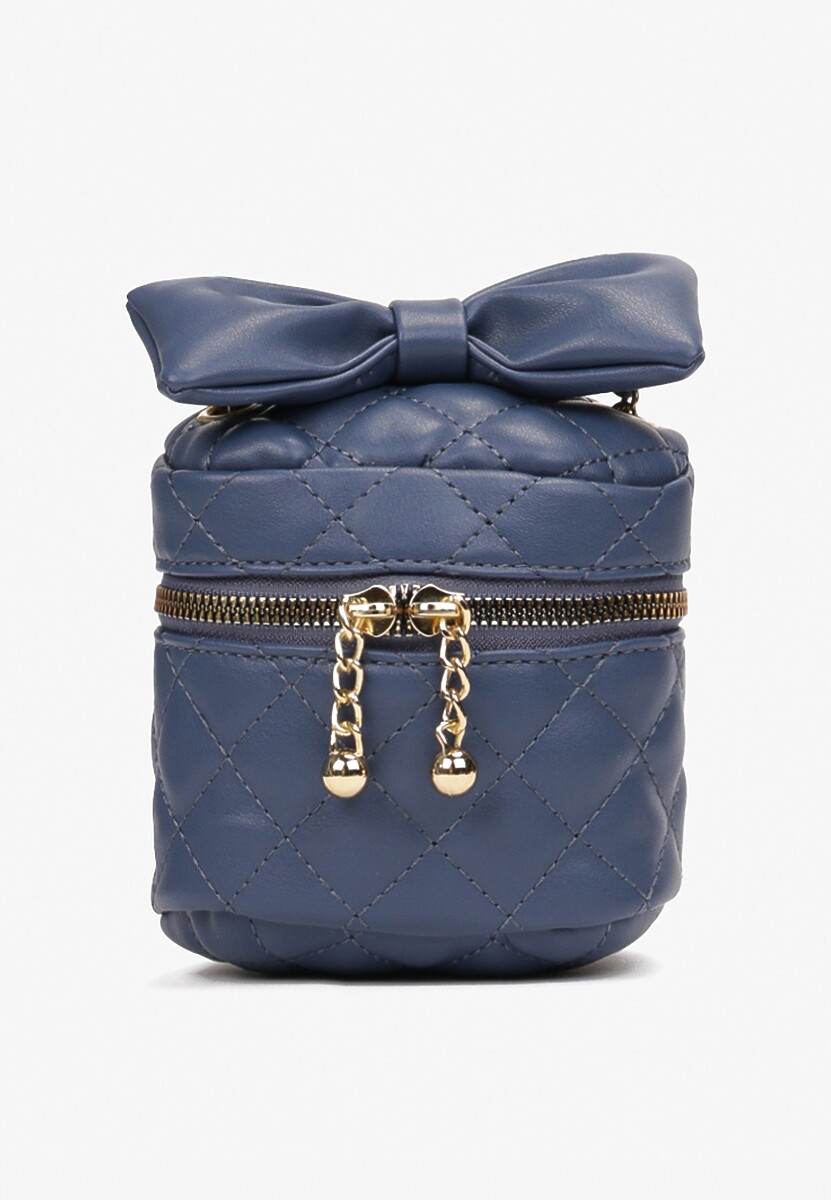 Granatowa Kwadratowa Pikowana Torebka z Ozdobną Kokardą i Suwakami Vianefa