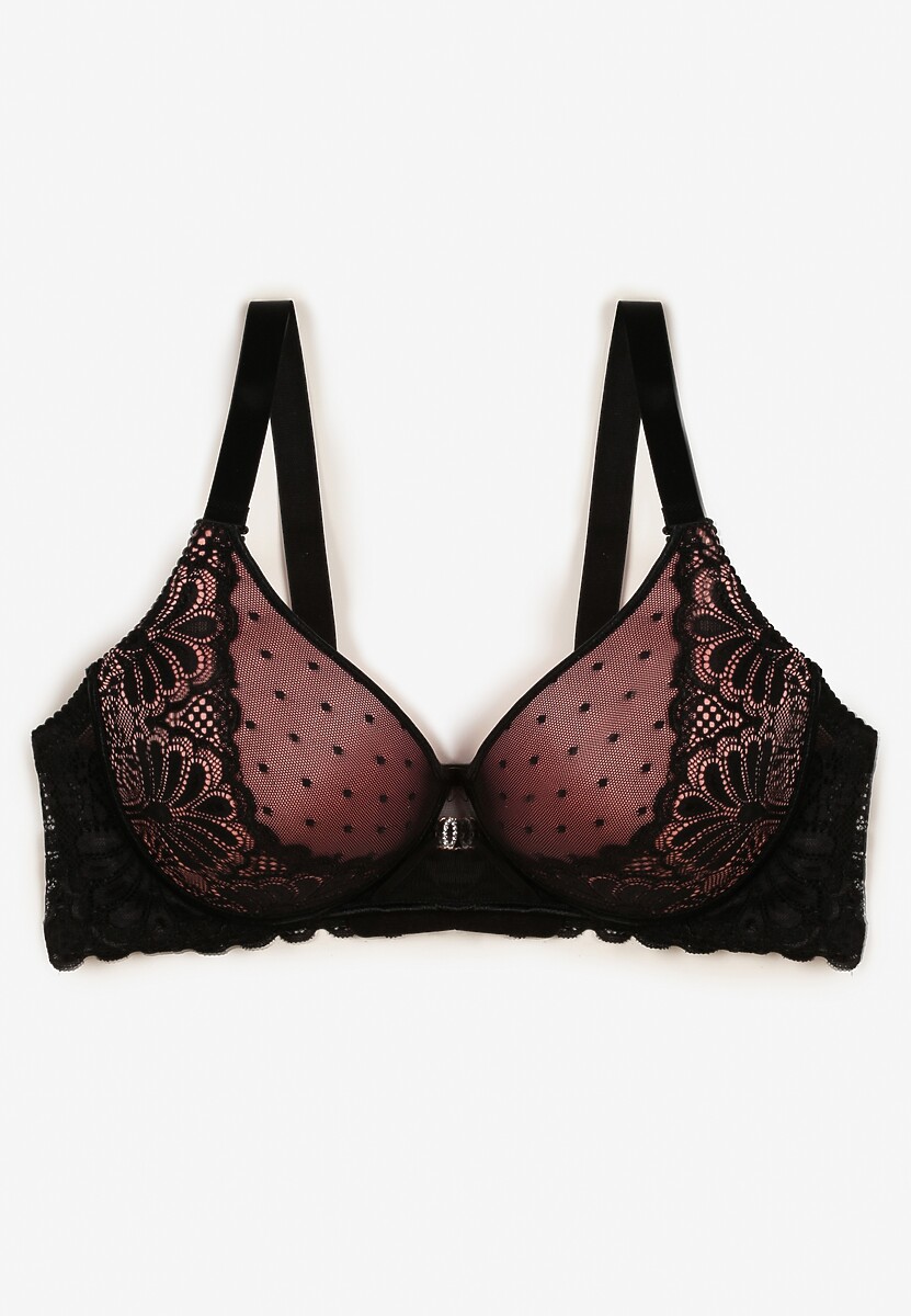 Czarno-Różowy Biustonosz Full Cup Pokryty Koronką Hiacinthia