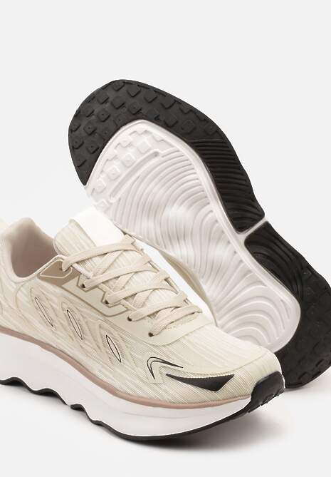 Beżowe Sneakersy na Podeszwie z Pianki Zdobione Geometrycznymi Detalami Ulianavia