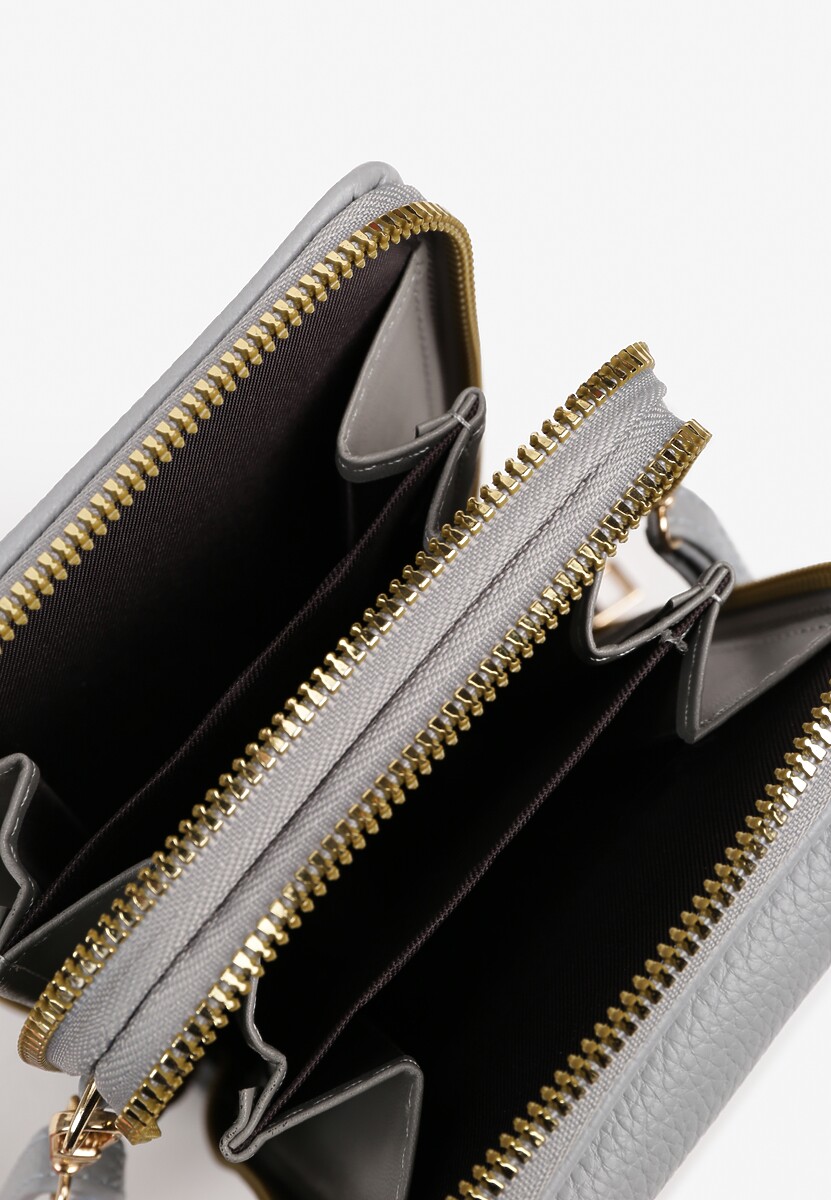 Szara Mała Torebka z Metaliczną Ozdobą Seniffia