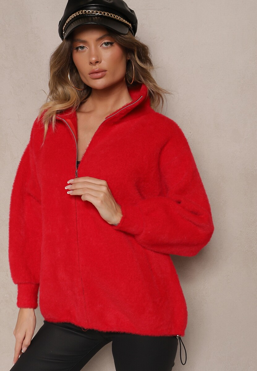 Czerwona Bluza z Wełną ze Ściągaczami i Kołnierzykiem Enadelis