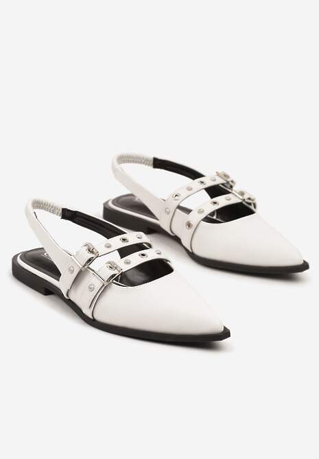 Białe Sandały ze Szpiczastym Noskiem i Odkrytą Piętą Zdobione Sprzączkami Dorlevia