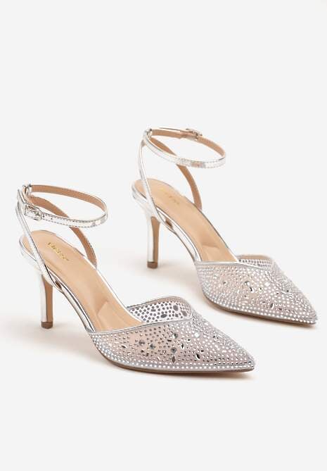 Srebrne Sandały Vices na Szpilce z Cyrkoniami Ciaranea