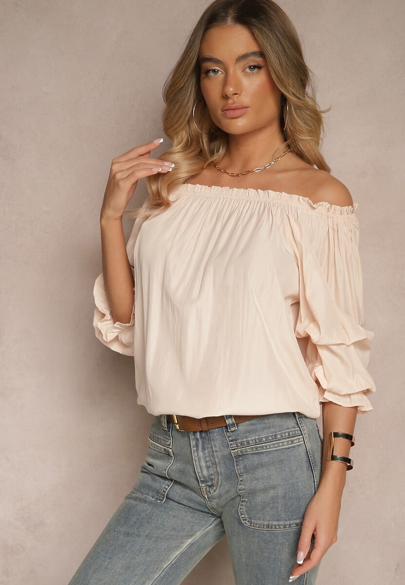 Różowa Bluzka z Wiskozą Ozdobiona Falbanami Melzivia