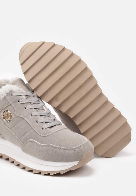 Szare Ocieplane Sneakersy na Platformie Appopis