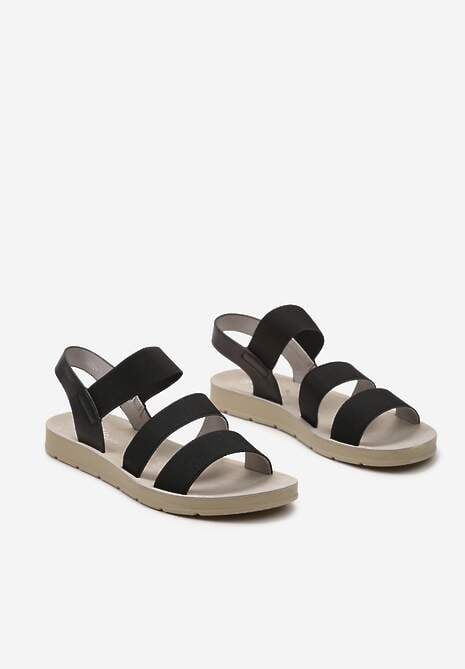 Czarne Sandały z Materiałowymi Elastycznymi Paskami Alindeama
