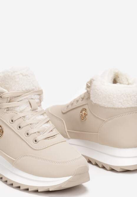 Beżowe Zimowe Sneakersy ze Sztucznym Futerkiem Turelia
