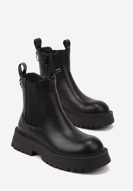 Czarne Botki Sztyblety na Platformie z Tłoczeniem Zarillea