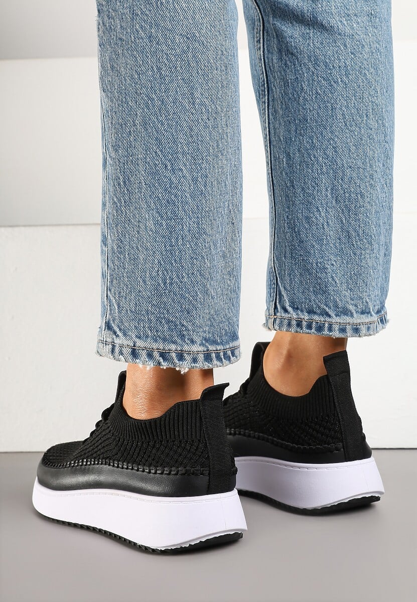 Czarne Buty Sportowe Sneakersy z Siateczkową Cholewką Helazia