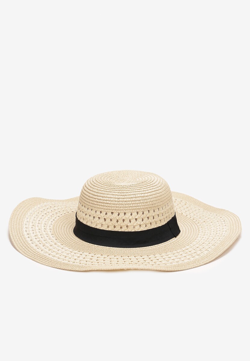Beżowy Pleciony Kapelusz z Taśmą i Szerokim Rondem Dianexis