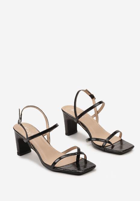 Czarne Sandały bez Pięty na Obcasie z Kwadratowym Noskiem Asarmona