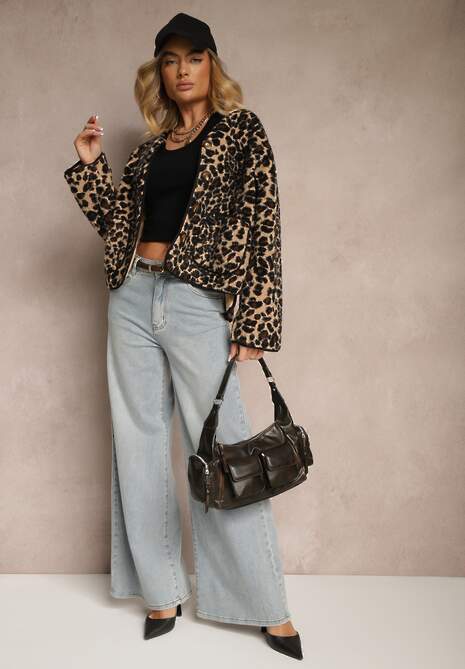 Brązowa Kurtka Futrzana Ozdobiona Kieszeniami Sewiala