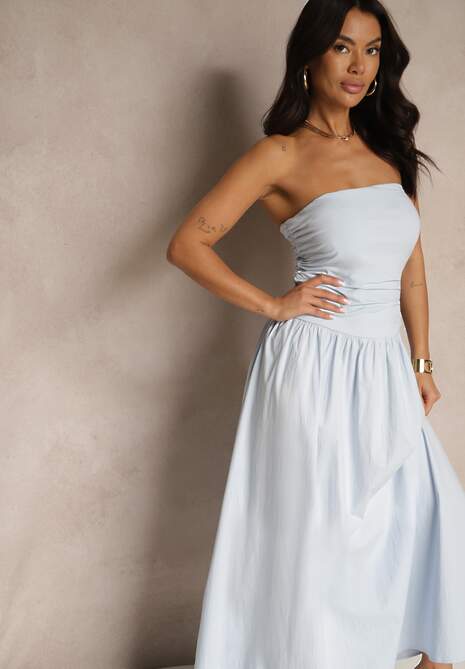 Niebieska Koktajlowa Bawełniana Sukienka Bodycon Filitera