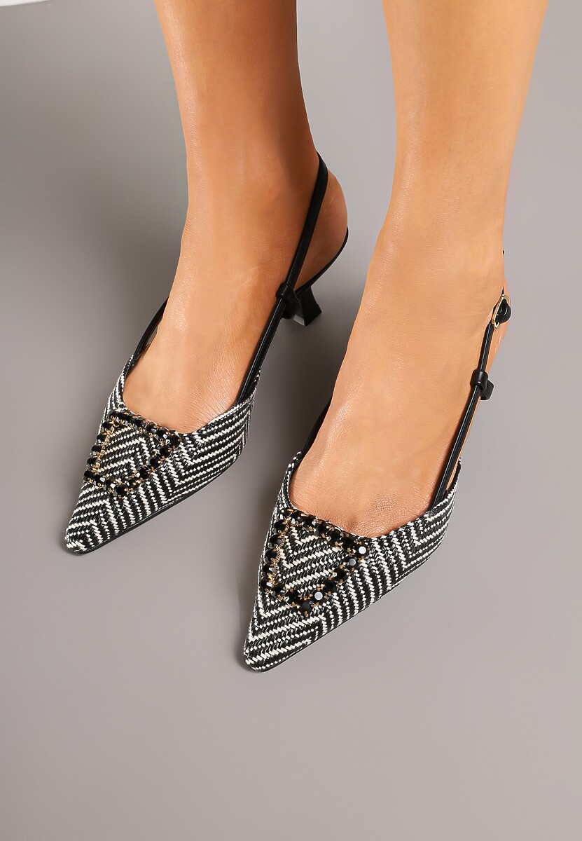 Czarne Sandały na Kaczuszce z Eleganckim Zdobieniem z Cyrkoniami Eleahenna