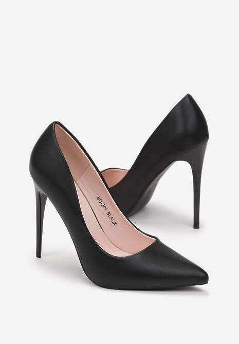 Czarne Szpilki z Ekoskóry i Szpiczastym Noskiem Caliane