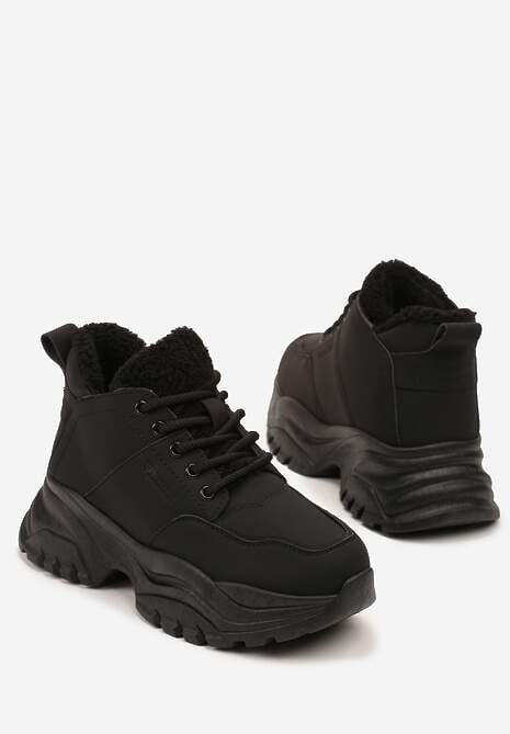 Czarne Trapery Sneakersy Vices na Platformie z Tłoczeniem Nirrise