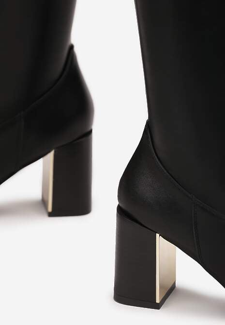 Czarne Kozaki za Kolano na Słupku z Metaliczną Wstawką Vioeln