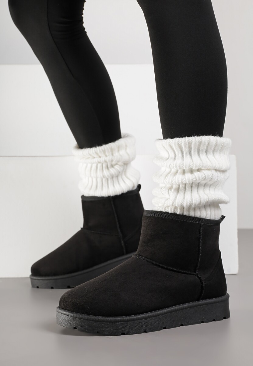 Czarne Klasyczne Śniegowce Wsuwane z Imitacji Zamszu Atuvitte