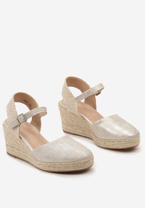 Srebrne Sandały na Plecionym Koturnie w Stylu Espadryli z Noskiem z Ekoskóry Beonira