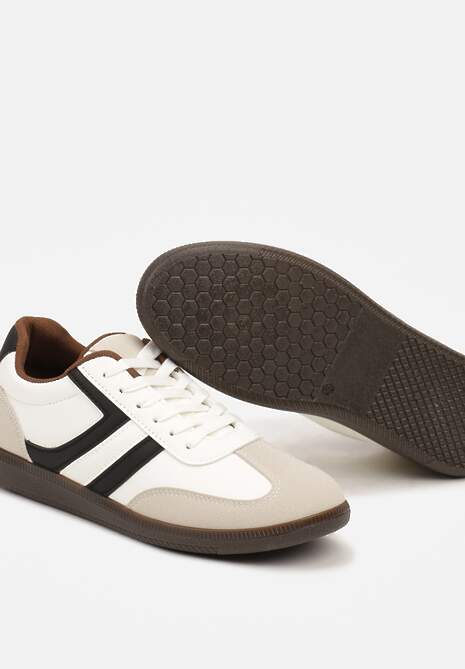 Beżowe Casualowe Sneakersy z Geometrycznymi Wzorami i Kontrastowymi Przeszyciami Riandrea