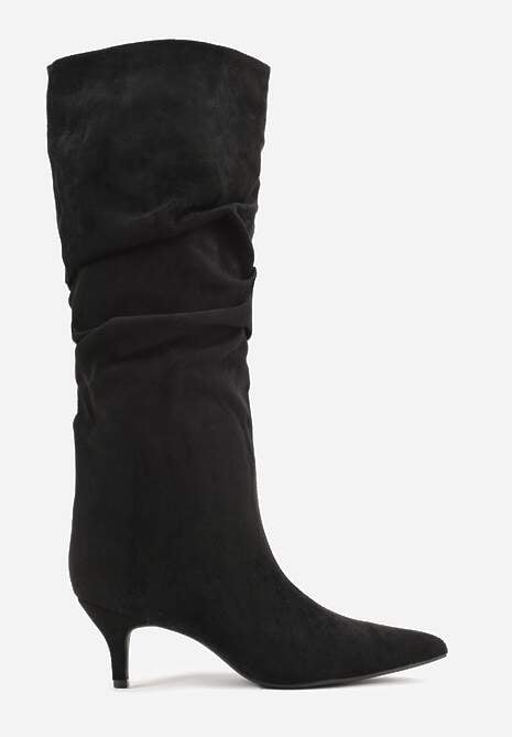 Czarne Kozaki na Kaczuszce z Marszczoną Cholewką Alavitte