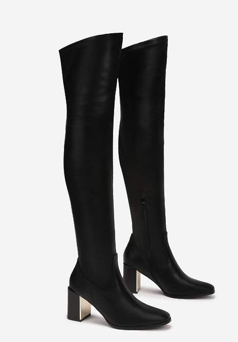 Czarne Kozaki za Kolano na Słupku z Metaliczną Wstawką Vioeln