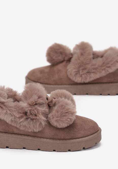 Brązowe Śniegowce przed Kostkę na Platformie z Futerkiem Tolonno