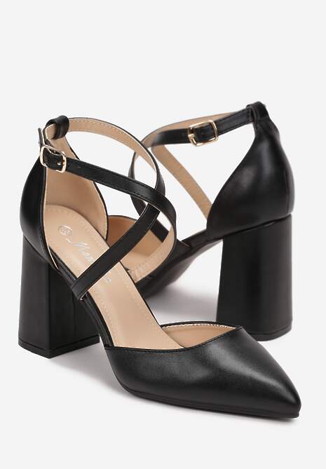 Czarne Czółenka na Słupku ze Sprzączką Layni