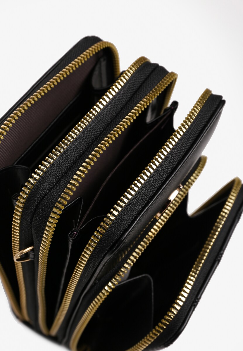 Czarna Torebka Etui Ozdobiona Pikowaniem i Metaliczną Aplikacją Juria