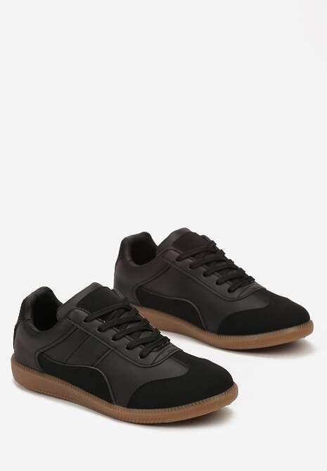 Czarne Sneakersy z Ozdobnymi Przeszyciami przed Kostkę Redala