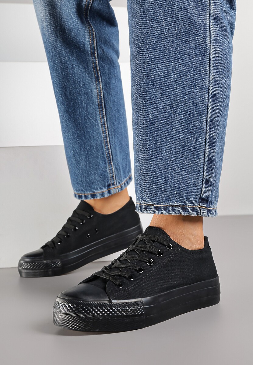 Czarne Trampki Vices na Platformie z Niską Cholewką Tiloria