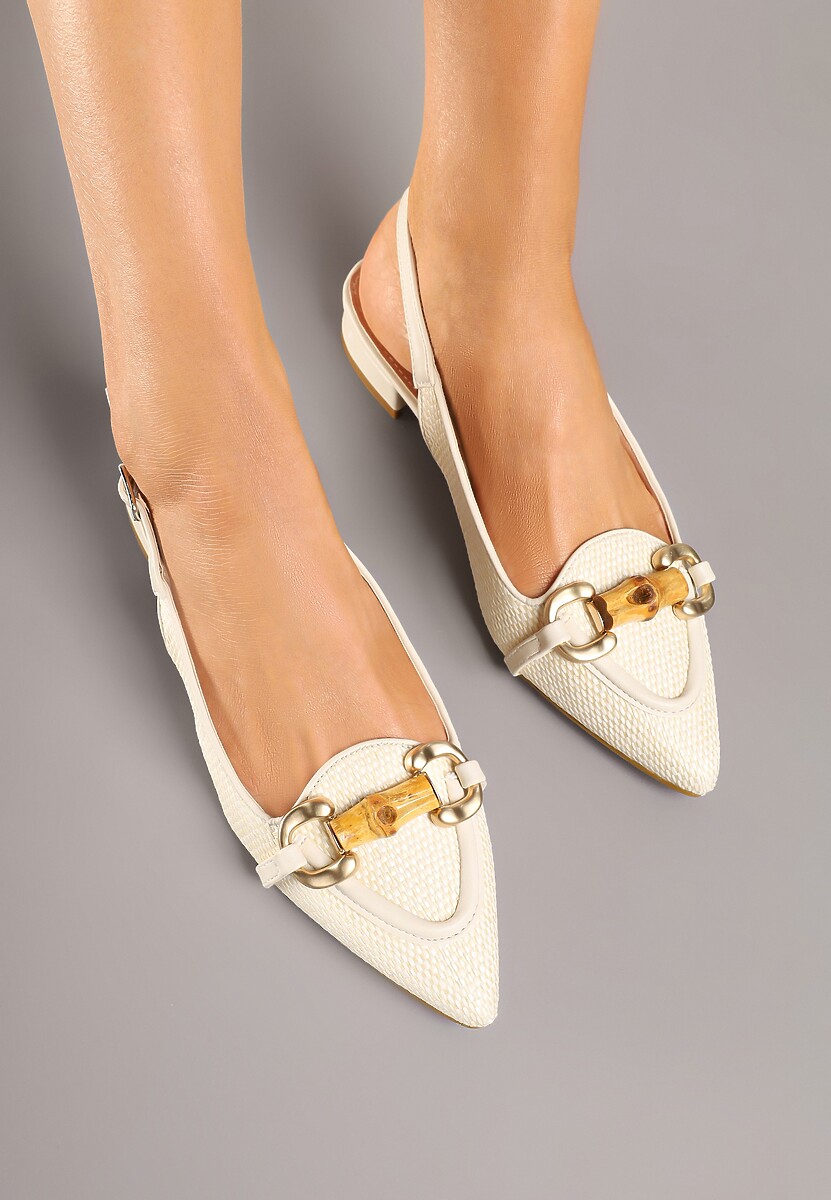 Beżowe Tweedowe Sandały Slingback z Ozdobną Aplikacją Davira